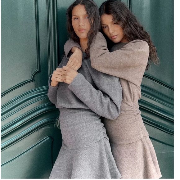 Zara Soft Sash Dress in Gray Marl - Picture 1 of 5